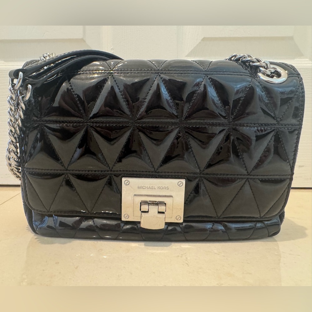Michael Kors Black and Silver Quilted Shoulder / Crossbody Bag